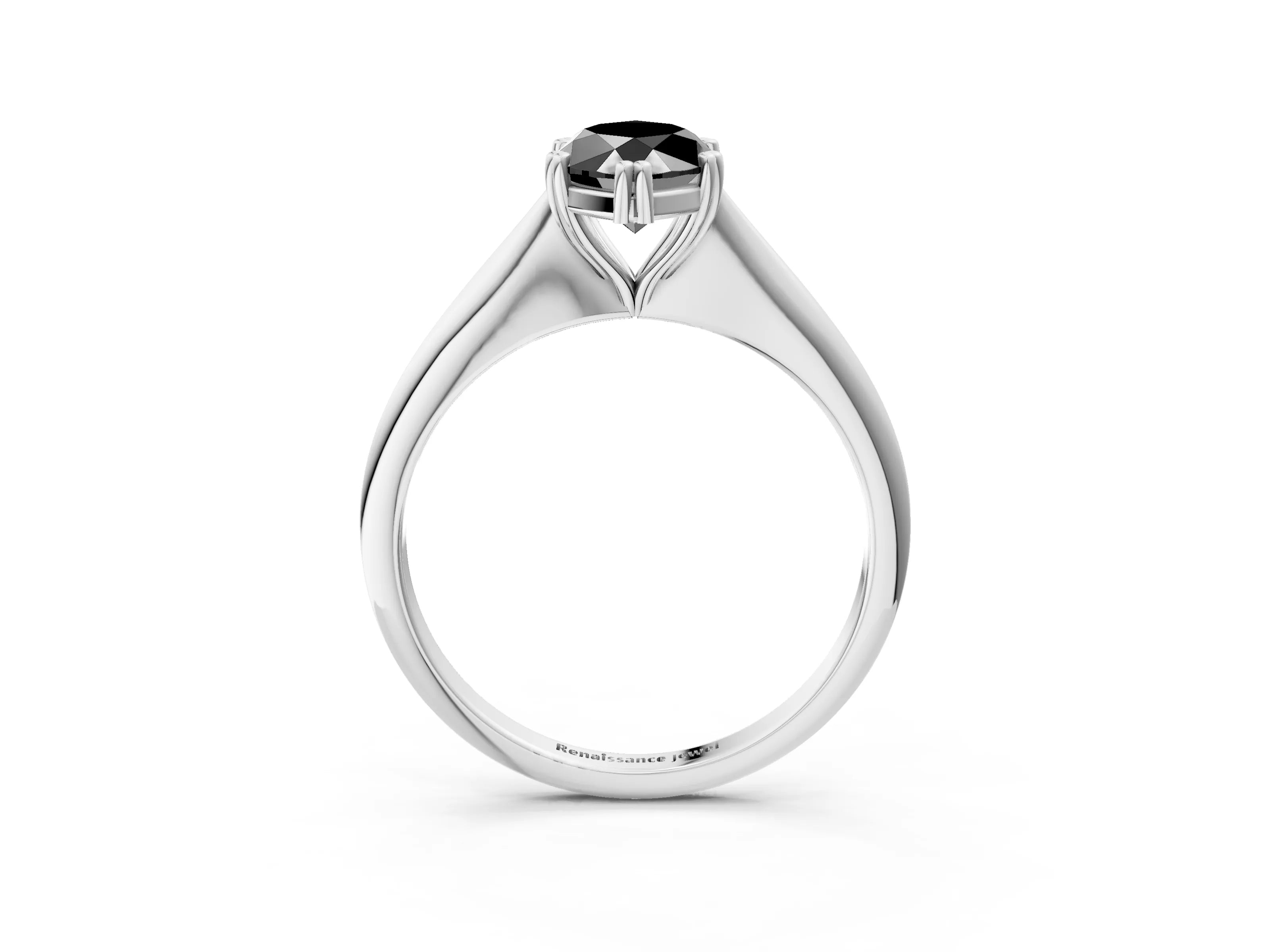 White gold Fancy Black Marquise Cut Solitaire Diamond Ring with Six-Prong Setting and Classic Band_3