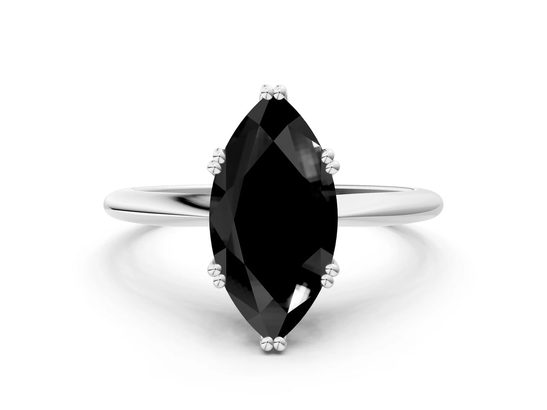 White gold Fancy Black Marquise Cut Solitaire Diamond Ring with Six-Prong Setting and Classic Band_46