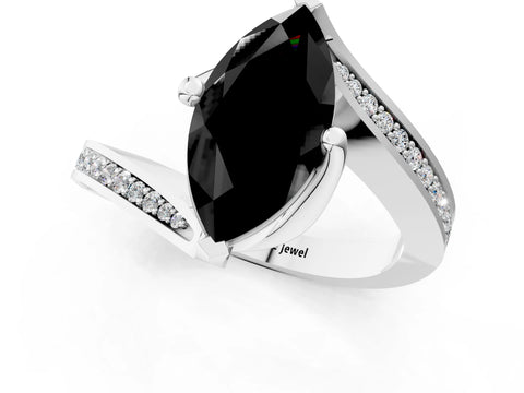White gold Fancy Black Marquise Cut Solitaire Diamond Twist Band with Pavé Setting and Four-Prong Setting_13