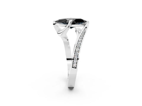 White gold Fancy Black Marquise Cut Solitaire Diamond Twist Band with Pavé Setting and Four-Prong Setting_14