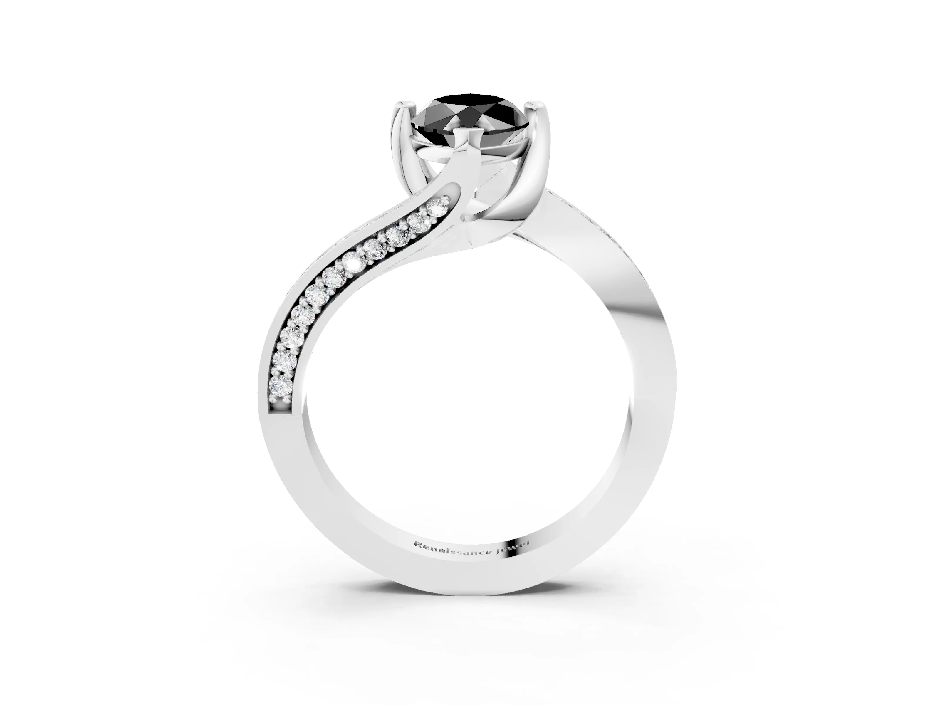 White gold Fancy Black Marquise Cut Solitaire Diamond Twist Band with Pavé Setting and Four-Prong Setting_15