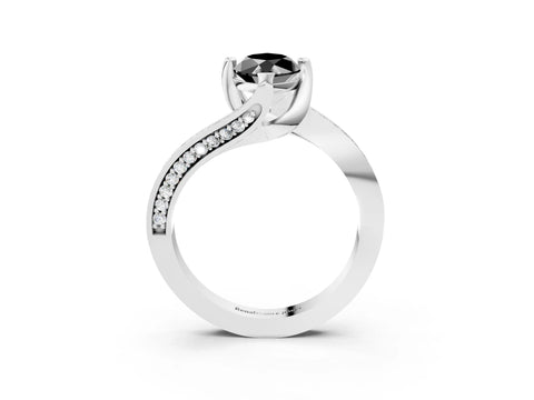 White gold Fancy Black Marquise Cut Solitaire Diamond Twist Band with Pavé Setting and Four-Prong Setting_15