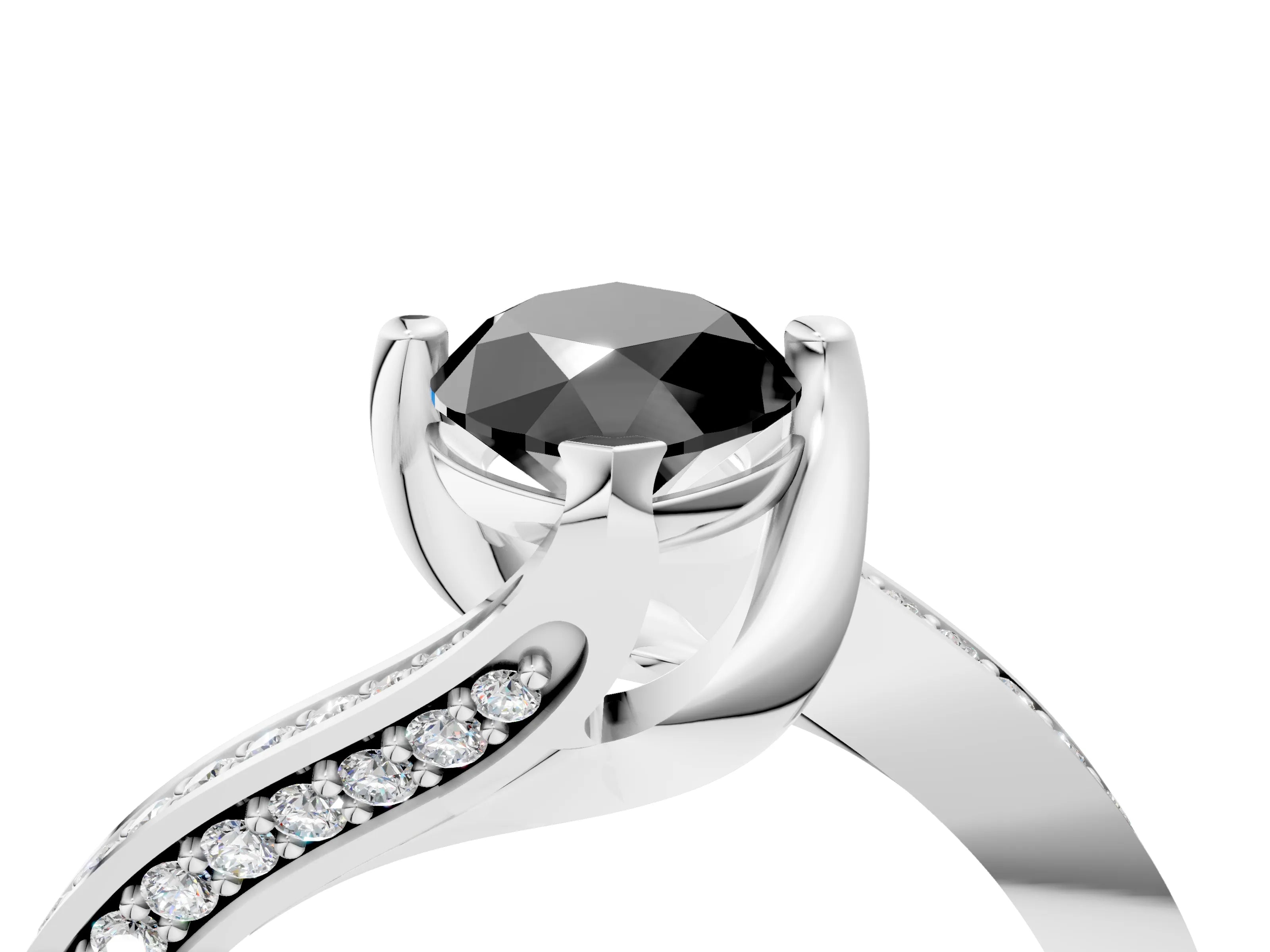 White gold Fancy Black Marquise Cut Solitaire Diamond Twist Band with Pavé Setting and Four-Prong Setting_16