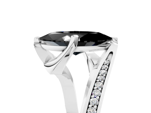 White gold Fancy Black Marquise Cut Solitaire Diamond Twist Band with Pavé Setting and Four-Prong Setting_17