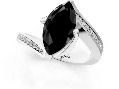 White gold Fancy Black Marquise Cut Solitaire Diamond Twist Band with Pavé Setting and Four-Prong Setting_1