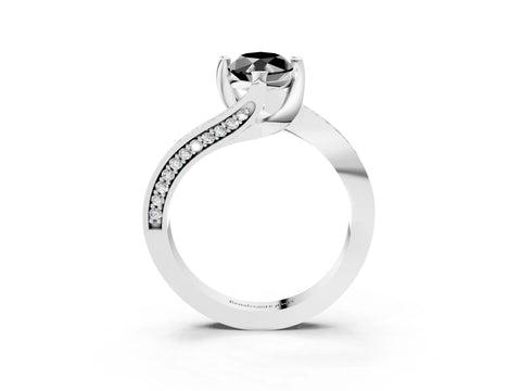 White gold Fancy Black Marquise Cut Solitaire Diamond Twist Band with Pavé Setting and Four-Prong Setting_3