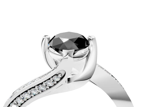 White gold Fancy Black Marquise Cut Solitaire Diamond Twist Band with Pavé Setting and Four-Prong Setting_4