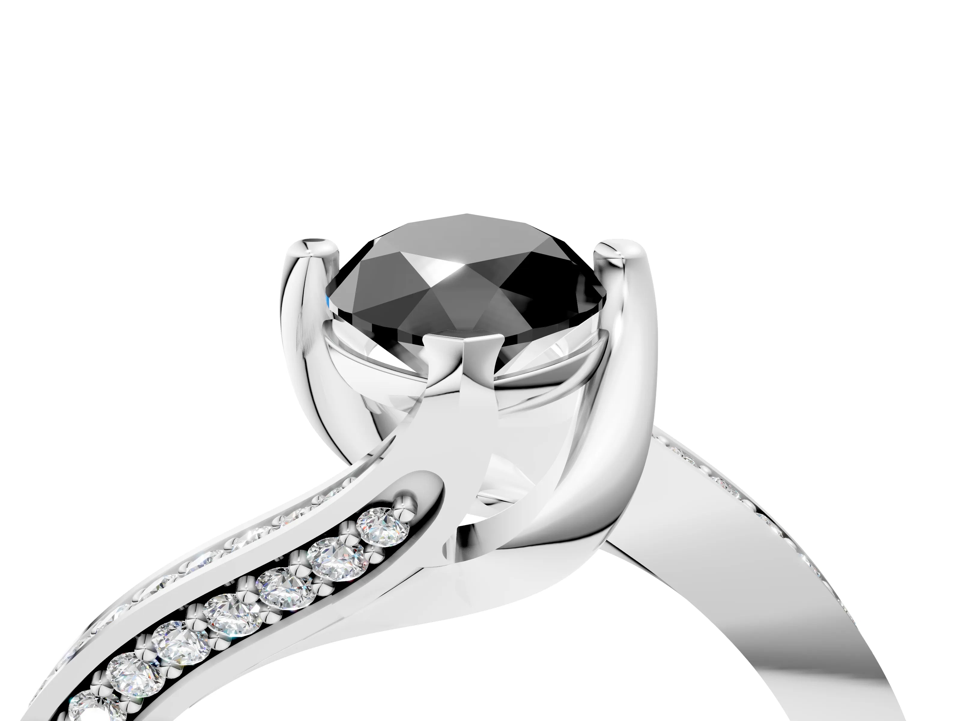 White gold Fancy Black Marquise Cut Solitaire Diamond Twist Band with Pavé Setting and Four-Prong Setting_4