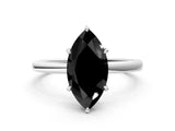 White gold Fancy Black Marquise Cut Solitaire Engagement Ring with Cathedral Band and Four-Prong Setting