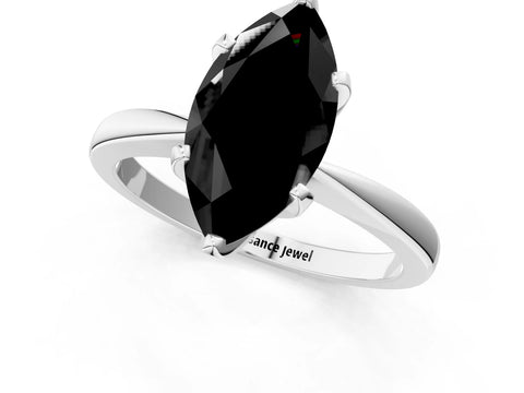 White gold Fancy Black Marquise Cut Solitaire Engagement Ring with Six-Prong Setting and Tapered Band_1