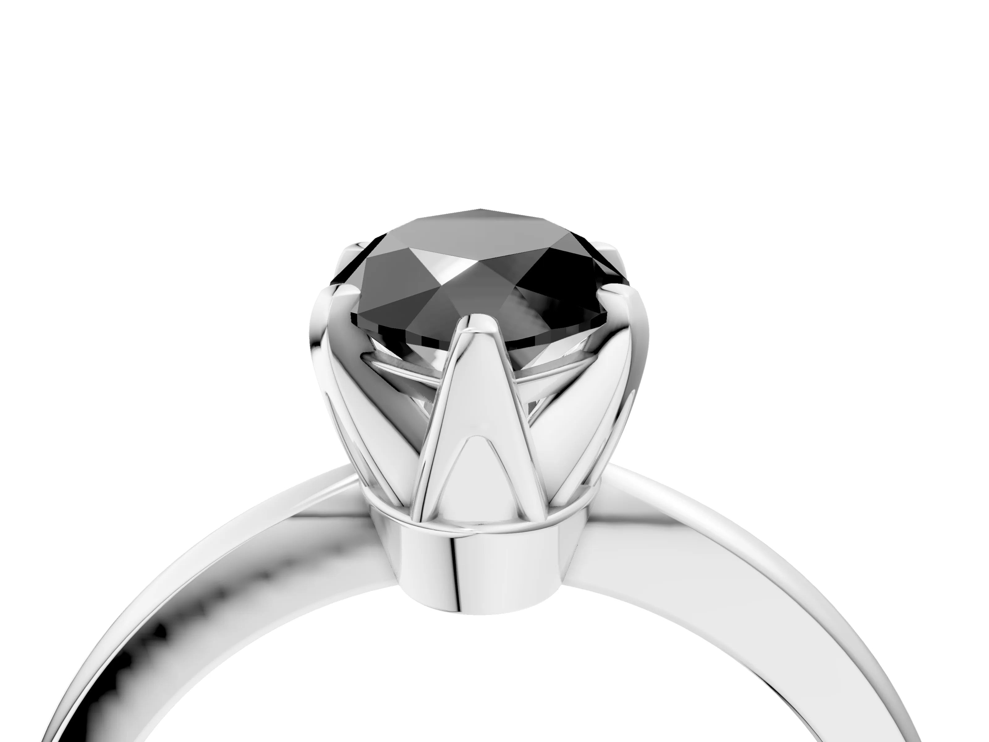 White gold Fancy Black Marquise Cut Solitaire Engagement Ring with Six-Prong Setting and Tapered Band_4