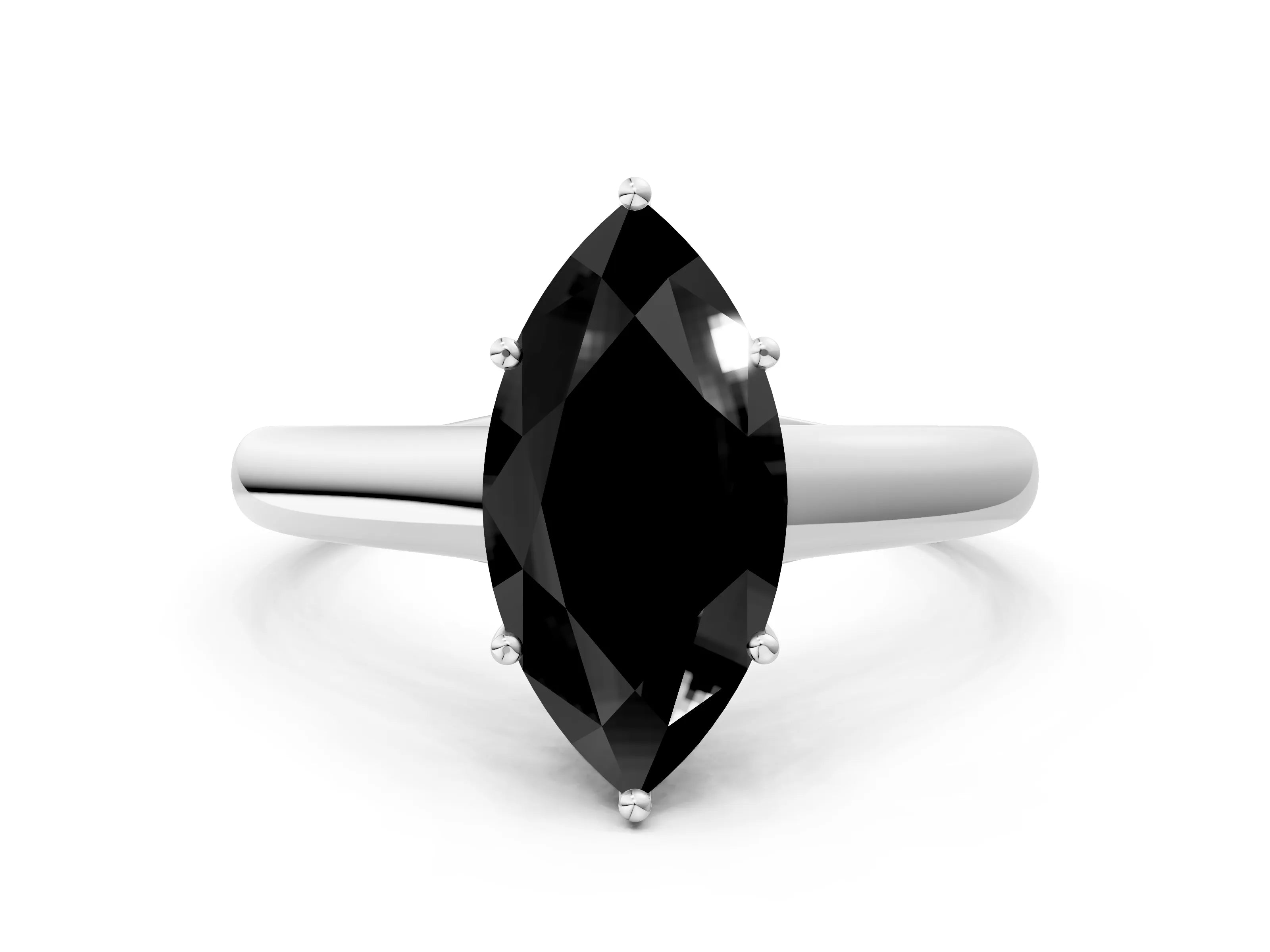 White gold Fancy Black Marquise Cut Solitaire Engagement Ring with Tapered Band and Four-Prong Setting_15