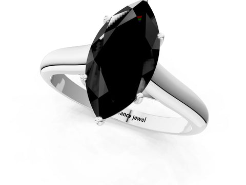 White gold Fancy Black Marquise Cut Solitaire Engagement Ring with Tapered Band and Four-Prong Setting_16