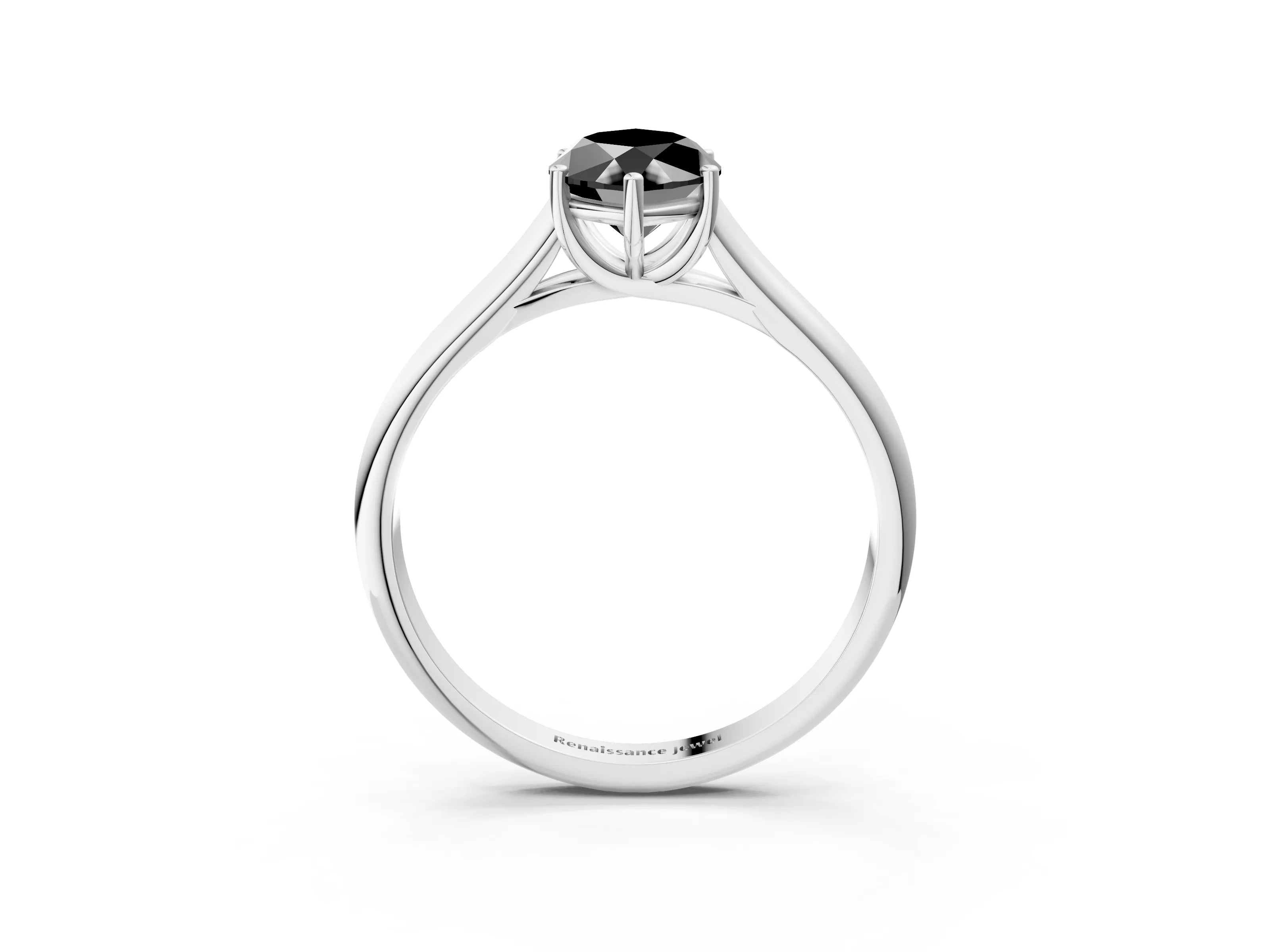White gold Fancy Black Marquise Cut Solitaire Engagement Ring with Tapered Band and Four-Prong Setting_6