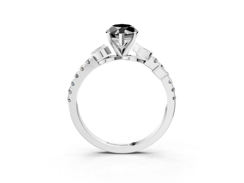 White gold Fancy Black Marquise Cut Solitaire Leaf-Inspired Diamond Ring with Pavé Band and Four-Prong Setting_27