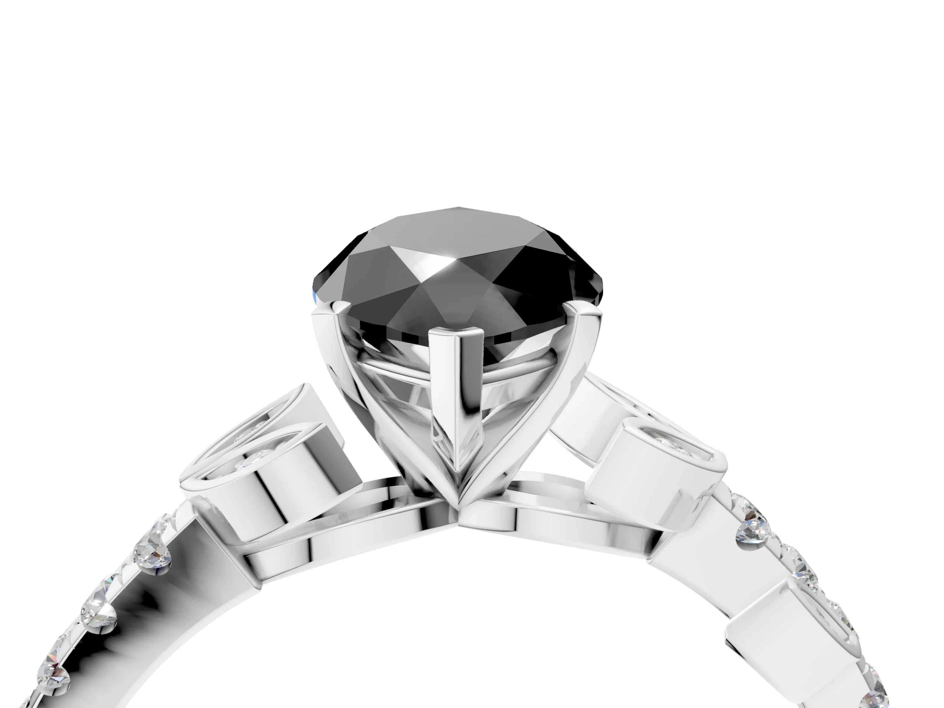White gold Fancy Black Marquise Cut Solitaire Leaf-Inspired Diamond Ring with Pavé Band and Four-Prong Setting_28