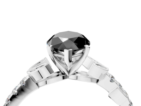 White gold Fancy Black Marquise Cut Solitaire Leaf-Inspired Diamond Ring with Pavé Band and Four-Prong Setting_28