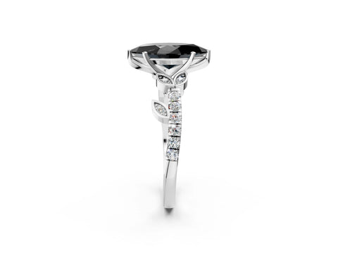 White gold Fancy Black Marquise Cut Solitaire Leaf-Inspired Diamond Ring with Pavé Band and Four-Prong Setting_2