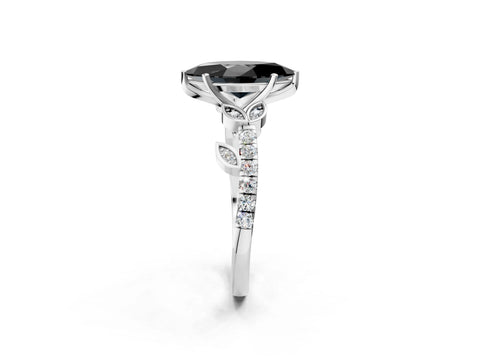 White gold Fancy Black Marquise Cut Solitaire Leaf-Inspired Diamond Ring with Pavé Band and Four-Prong Setting_38