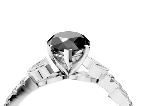 White gold Fancy Black Marquise Cut Solitaire Leaf-Inspired Diamond Ring with Pavé Band and Four-Prong Setting_40