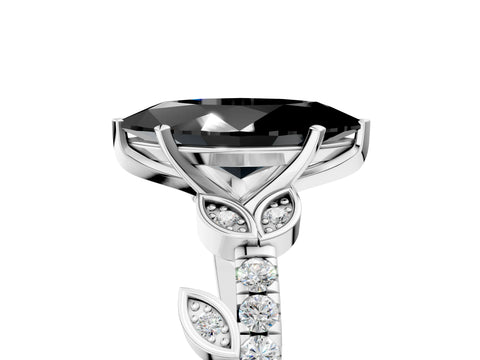White gold Fancy Black Marquise Cut Solitaire Leaf-Inspired Diamond Ring with Pavé Band and Four-Prong Setting_41