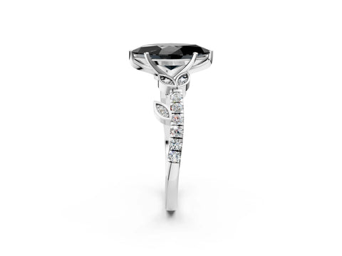 White gold Fancy Black Marquise Cut Solitaire Leaf-Inspired Diamond Ring with Pavé Band and Four-Prong Setting_46