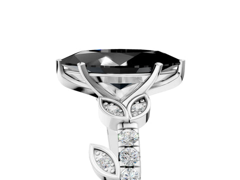 White gold Fancy Black Marquise Cut Solitaire Leaf-Inspired Diamond Ring with Pavé Band and Four-Prong Setting_49