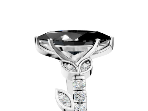 White gold Fancy Black Marquise Cut Solitaire Leaf-Inspired Diamond Ring with Pavé Band and Four-Prong Setting_5