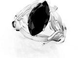 White gold Fancy Black Marquise Cut Solitaire Leaf-Inspired Engagement Ring with Prong Setting_13