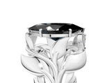 White gold Fancy Black Marquise Cut Solitaire Leaf-Inspired Engagement Ring with Prong Setting_17