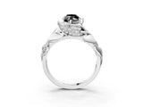 White gold Fancy Black Marquise Cut Solitaire Leaf-Inspired Engagement Ring with Prong Setting_3