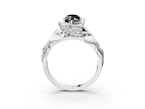 White gold Fancy Black Marquise Cut Solitaire Leaf-Inspired Engagement Ring with Prong Setting_3