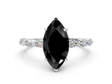 White gold Fancy Black Marquise Cut Solitaire Marquise Side Stone Prong Setting Ring
