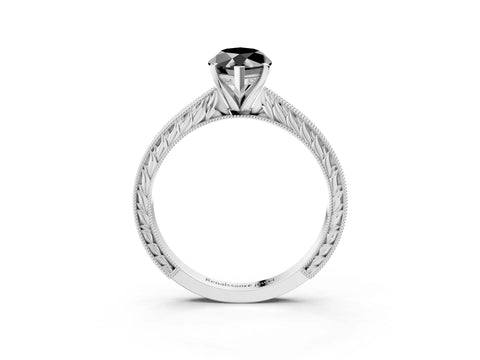 White gold Fancy Black Marquise Cut Solitaire Milgrain Engraved Band with Four-Prong Setting_15