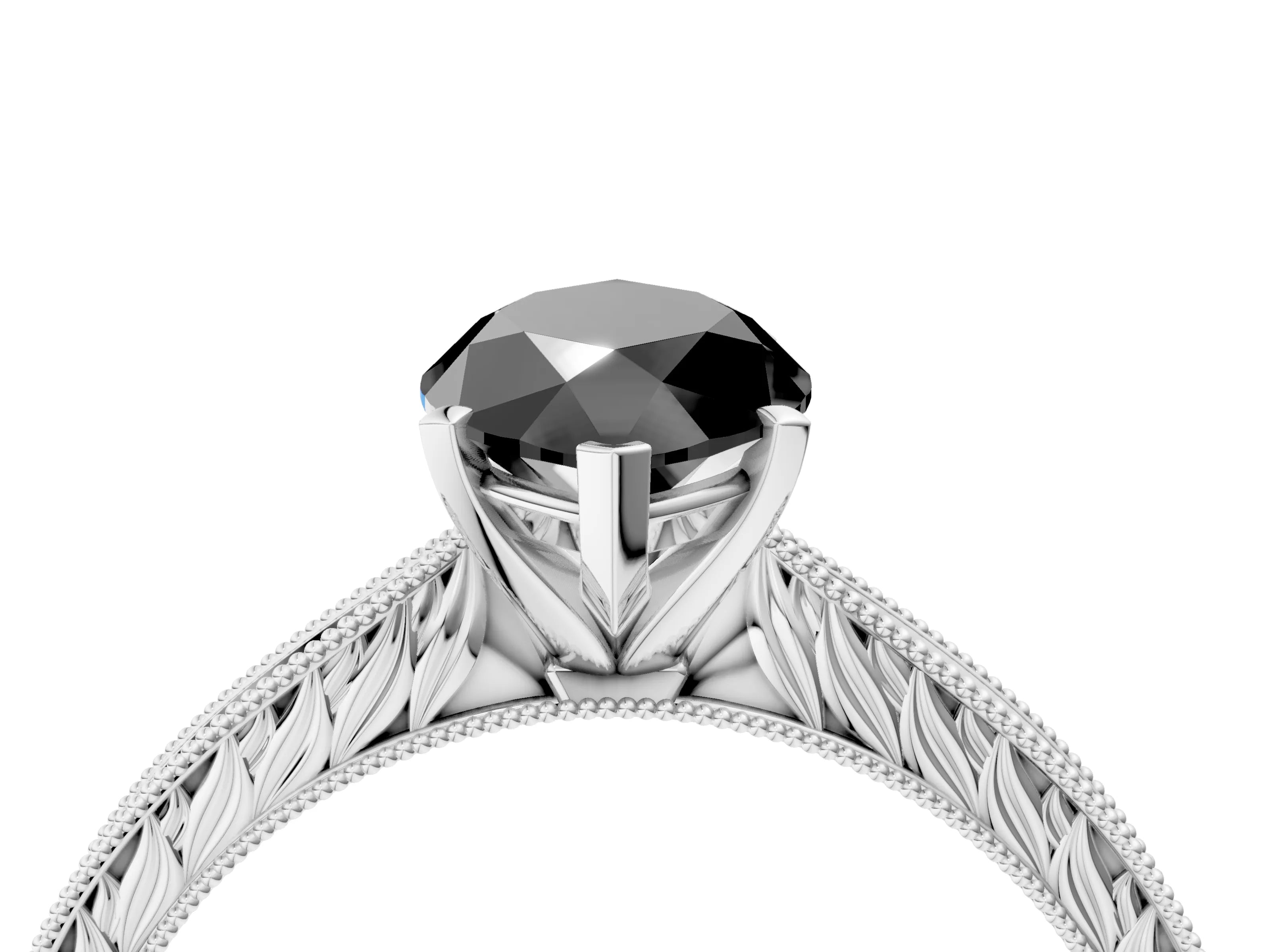 White gold Fancy Black Marquise Cut Solitaire Milgrain Engraved Band with Four-Prong Setting_16