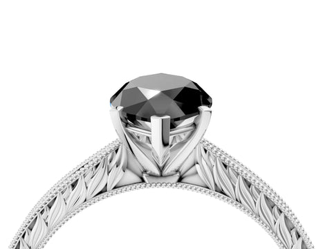 White gold Fancy Black Marquise Cut Solitaire Milgrain Engraved Band with Four-Prong Setting_16