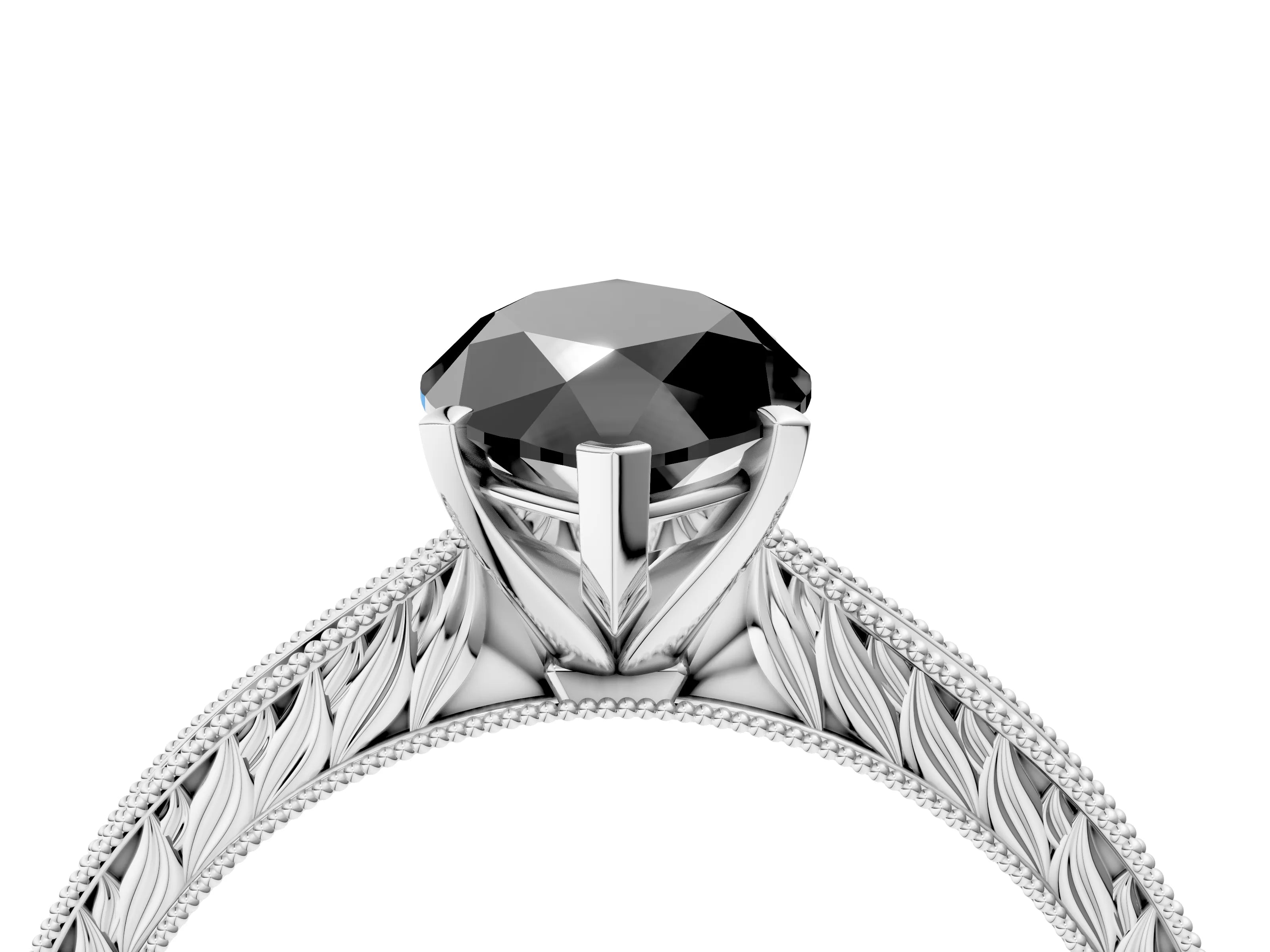 White gold Fancy Black Marquise Cut Solitaire Milgrain Engraved Band with Four-Prong Setting_4