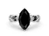 White gold Fancy Black Marquise Cut Solitaire Milgrain Leaf Band with Prong Setting_12