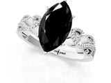 White gold Fancy Black Marquise Cut Solitaire Milgrain Leaf Band with Prong Setting_13