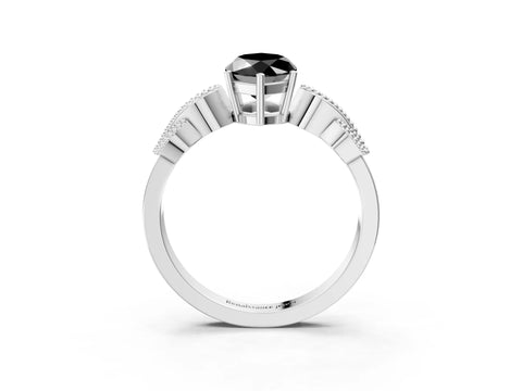 White gold Fancy Black Marquise Cut Solitaire Milgrain Leaf Band with Prong Setting_15
