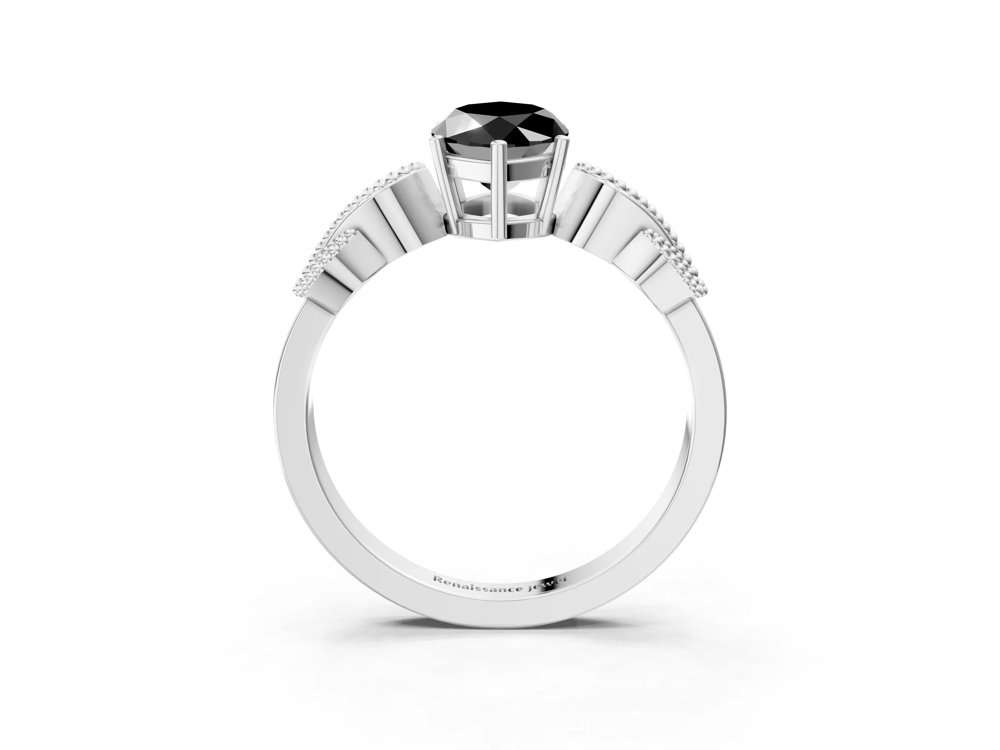 White gold Fancy Black Marquise Cut Solitaire Milgrain Leaf Band with Prong Setting_15