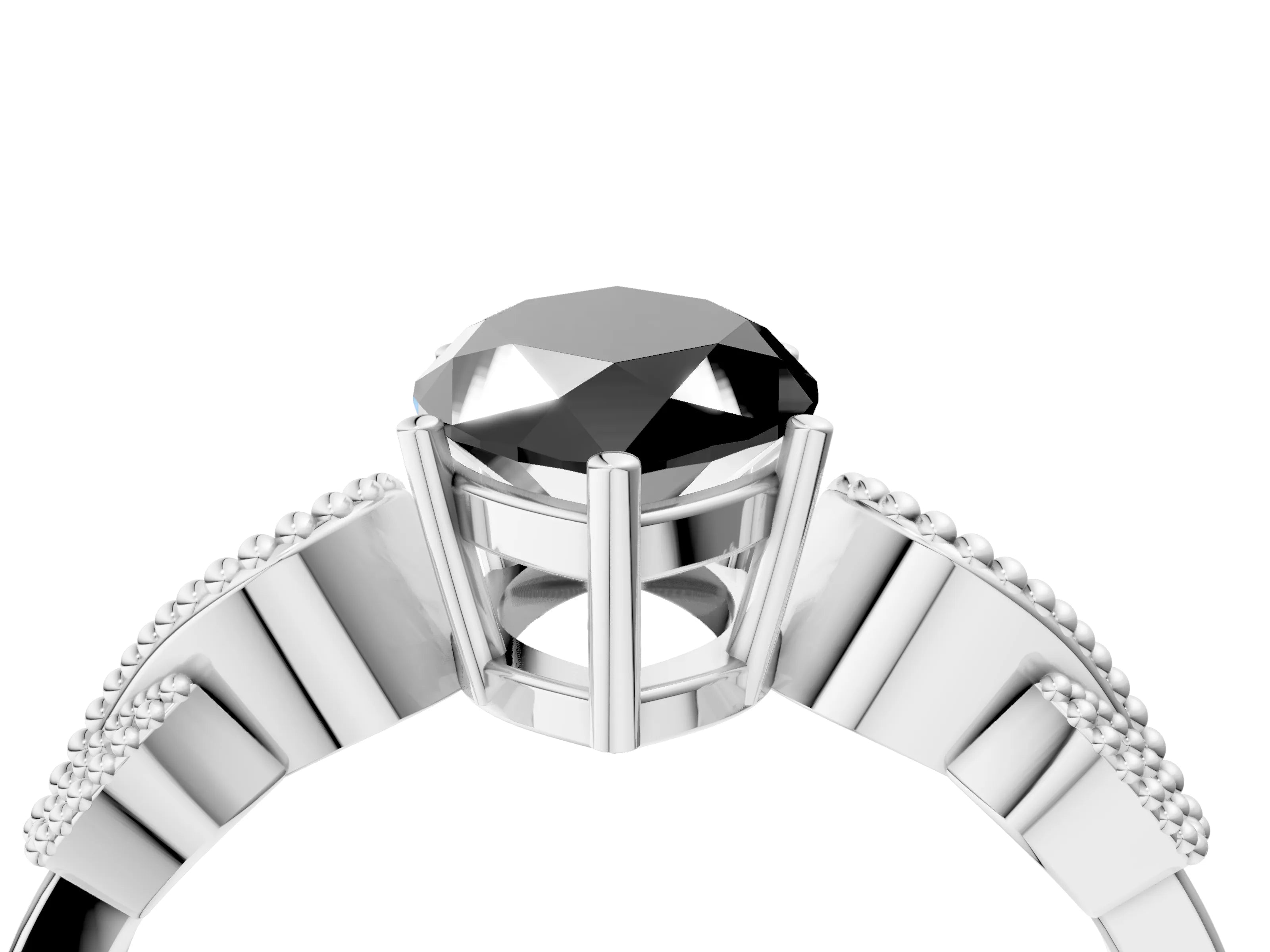 White gold Fancy Black Marquise Cut Solitaire Milgrain Leaf Band with Prong Setting_16