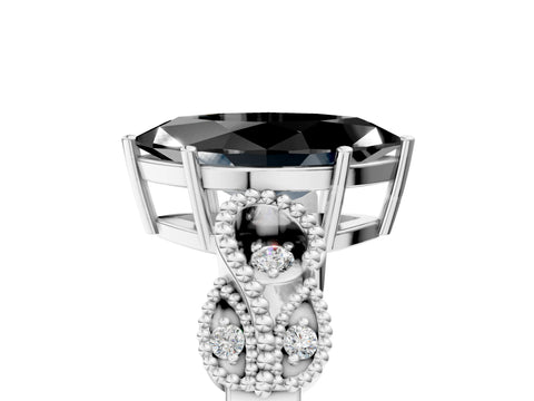 White gold Fancy Black Marquise Cut Solitaire Milgrain Leaf Band with Prong Setting_17