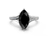 White gold Fancy Black Marquise Cut Solitaire Pavé Band with Four-Prong Setting