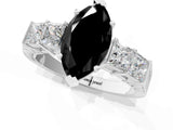 White gold Fancy Black Marquise Cut Solitaire Princess Side Stone Engraved Band Prong Setting Ring_13