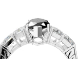 White gold Fancy Black Marquise Cut Solitaire Princess Side Stone Engraved Band Prong Setting Ring_16
