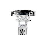 White gold Fancy Black Marquise Cut Solitaire Princess Side Stone Engraved Band Prong Setting Ring_17