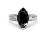 White gold Fancy Black Marquise Cut Solitaire Split Shank Pavé Diamond Engagement Ring