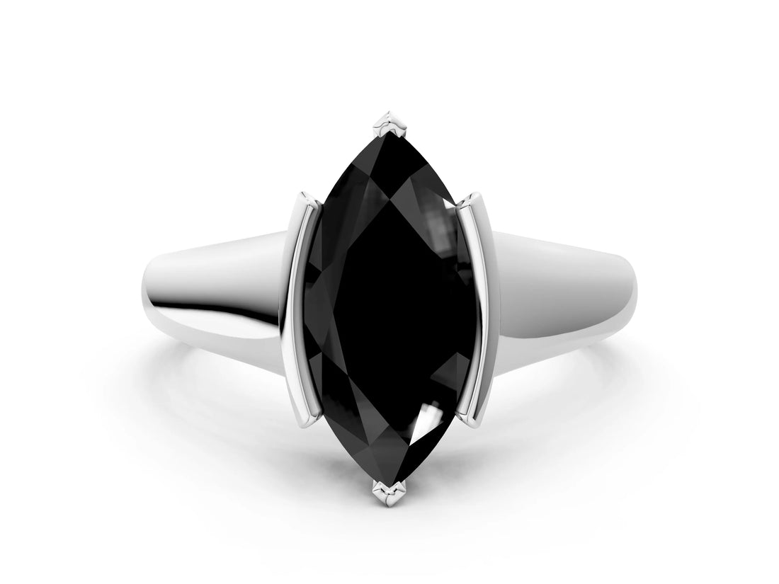 White gold Fancy Black Marquise Cut Solitaire Tension Set Diamond Ring with Split Shank Band_12