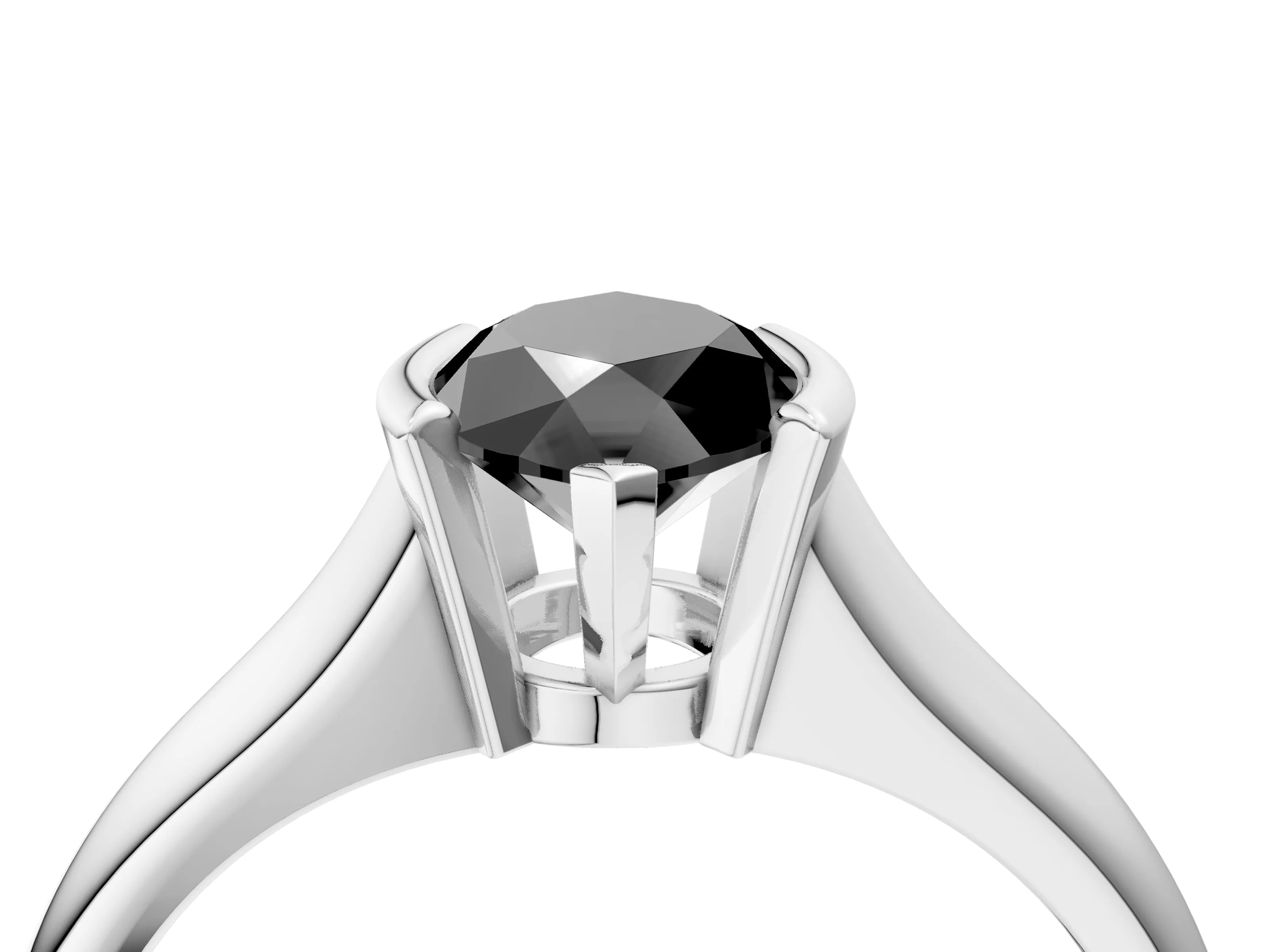 White gold Fancy Black Marquise Cut Solitaire Tension Set Diamond Ring with Split Shank Band_4